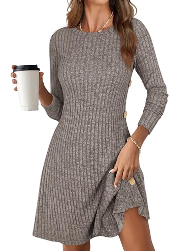 ANRABESS Womens Long Sleeve Ribbed Knit Sweater Dresses 2025 Fall Winter  Casual Lounge Short Tunic Dress with Pockets Buttons - Product Details