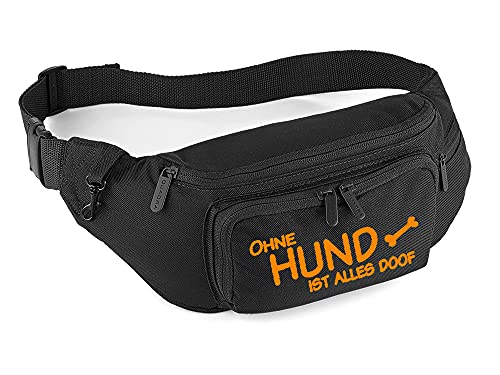 Ohne Hund ist Alles doof | Hundesport Bauchtasche Leckerlie-Tasche Hundetraining (Schwarz/Orange)
