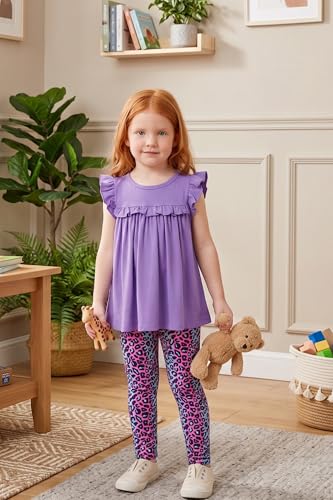 Image of Arshiner Toddler Girls 2-Piece Outfits Ruffle Sleeve Tee & Elastic Waist Pants Kids Summer Clothing Set For 2-10 Years
