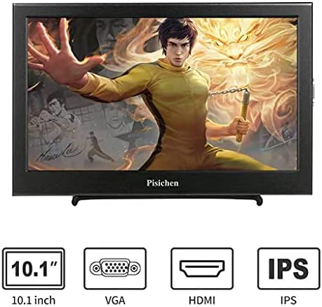 Portable Monitor - Pisichen 10.1 inch CCTV Monitor Ultra HD 1366x768 IPS LCD/LED Screen Small Monitor with VGA HDMI input, Built-in speakers, Metal Case Black