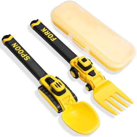 Construction Toddler Utensils - Reusable Plastic Toddler Fork and Spoon & Storage Case - Suitable for Kids Utensils Toys - Used for Toddler Gifts - Birthday Gifts for 1 2 3 4 5 6 7 year old Cover
