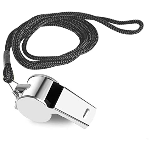 iJiZuo Stainless Steel Whistle, Metal Referee Whistle with 41cm Lanyard, Stainless Sports Whistles for Outdoor Activities, Referees, Coaches, Lifeguards, Soccer, Basketball-Silver Cover