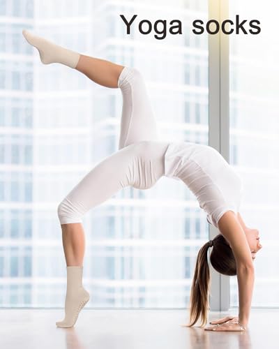 Image of 3 Pairs Pilates Socks with Grips for Women Non Slip Grip Socks for Yoga Barre Hospital Workout