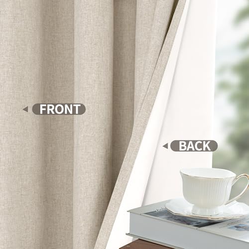 Image of YoungsTex Oatmeal Linen 100% Blackout Curtains 80 Inch Length for Bedroom, Full Room Darkening Thermal Insulated Drapes with Grommet for Living Room Office, 2 Panels, 52 X 80 Inch