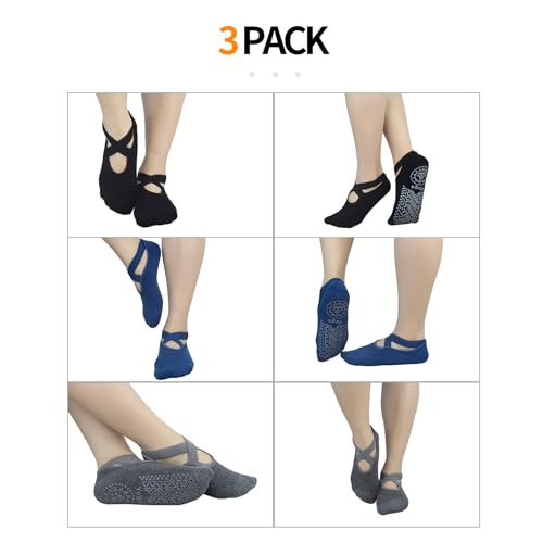 BIOAUM Non Slip Yoga Socks for Women,Anti-Skid Socks for Pilates,Barre,Dance 3-5 Pairs4