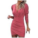 👗👸Material: Aus weichem und atmungsaktivem Stoff, fühlt sich toll auf der Haut und angenehm zu tragen. Merkmal: Es ist leicht, atmungsaktiv und hoher Qualität Stoff gefertigt, angenehm zu tragen Langarm Kurzarm Arm, Mini, Damen Tunikakleid, V-Ausschnitt, Casual, Lose, Blumen, Einfarbig. Wird sehr schick und attraktiv zu tragen sein.Bowknot vorne, Mit seitlichen Reißver, Rüsche Hosenrock. Perfekt Kombination von Hose und Langem Winter Herbst Frühling Sommerkleid