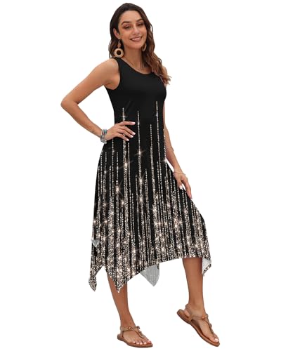 Image of AUSELILY Women's Summer Dresses Casual Sleeveless Midi Tank Beach Dress | Women's Asymmetrical Hem Sundress with Side Pockets, Great for Beach, Vacation & Daily Wear