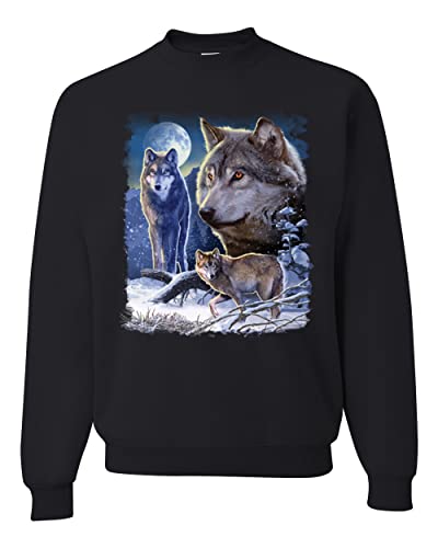 Wolves and The Moon in The Winter Night Animal Lover Unisex Crewneck Graphic Sweatshirt