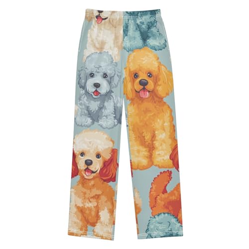 ZZXXB Colorful Poodles Boys Long Pants Soft Trousers Elastic Waist Kids Lounge Bottoms with Pockets S-XL