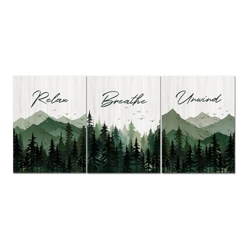 Saypeacher Green Bathroom Wall Art Misty Forest Pictures Relax Breathe