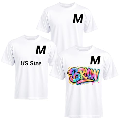 Joyclub 3 PCS White Polyester T Shirts Bulk Sublimation Blanks Unisex Wholesale Crew Neck Short Sleeve for Heat Transfer DIY 3 Pack White M