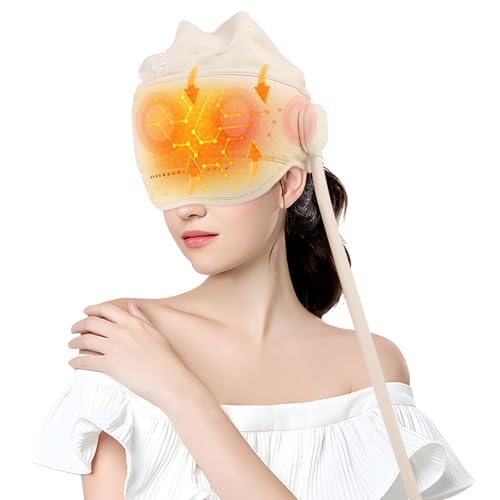 Electric Head Massager and Eye Heating, Compress Migraine Relief Head Mask, 4 Modes 2 Heating, Constant Temperature Hot Compress, Adjustable Size Balloon Massager, for Tension Headache Relief