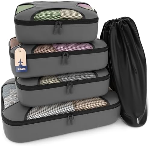 Shacke Premium 5 Packing Cubes Set - Lightweight Mesh Travel Lugg...