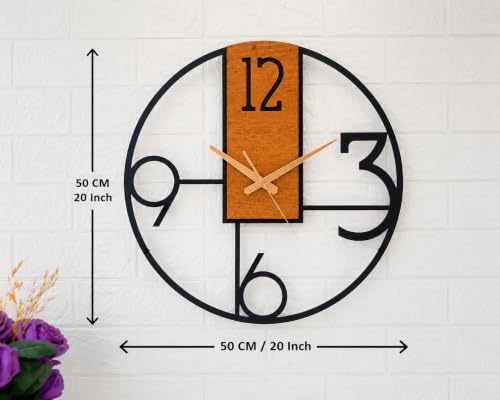 Image of Arabs Morden Metal & Wooden Wall Clock for Living Room Bedroom Office Kitchen Stylish Wall Clock for Home and Hall Designer Big Size Modern (Big Font W, 50 CM)