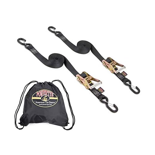 PowerTye 1.5in x 16ft Industrial Ratchet with Heavy-Duty Latch Hooks & Free Storage Bag - Made in USA - 1,500 lb. Working Load Limit / 4,500 lb. Breaking Strength - Black (2-Pack)