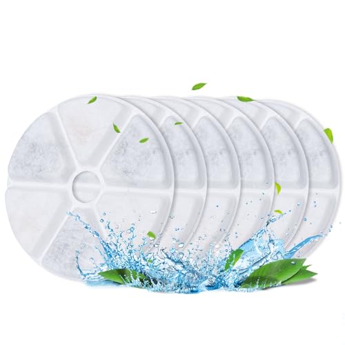 BOORCA Cat Water Fountain Filters, 6 Pieces Triple Filtration System Replacement Filter Fit for 84oz/2.5L Cat Pet Fountain, 6 Filtration System and 2 Pre-Filter Sponges