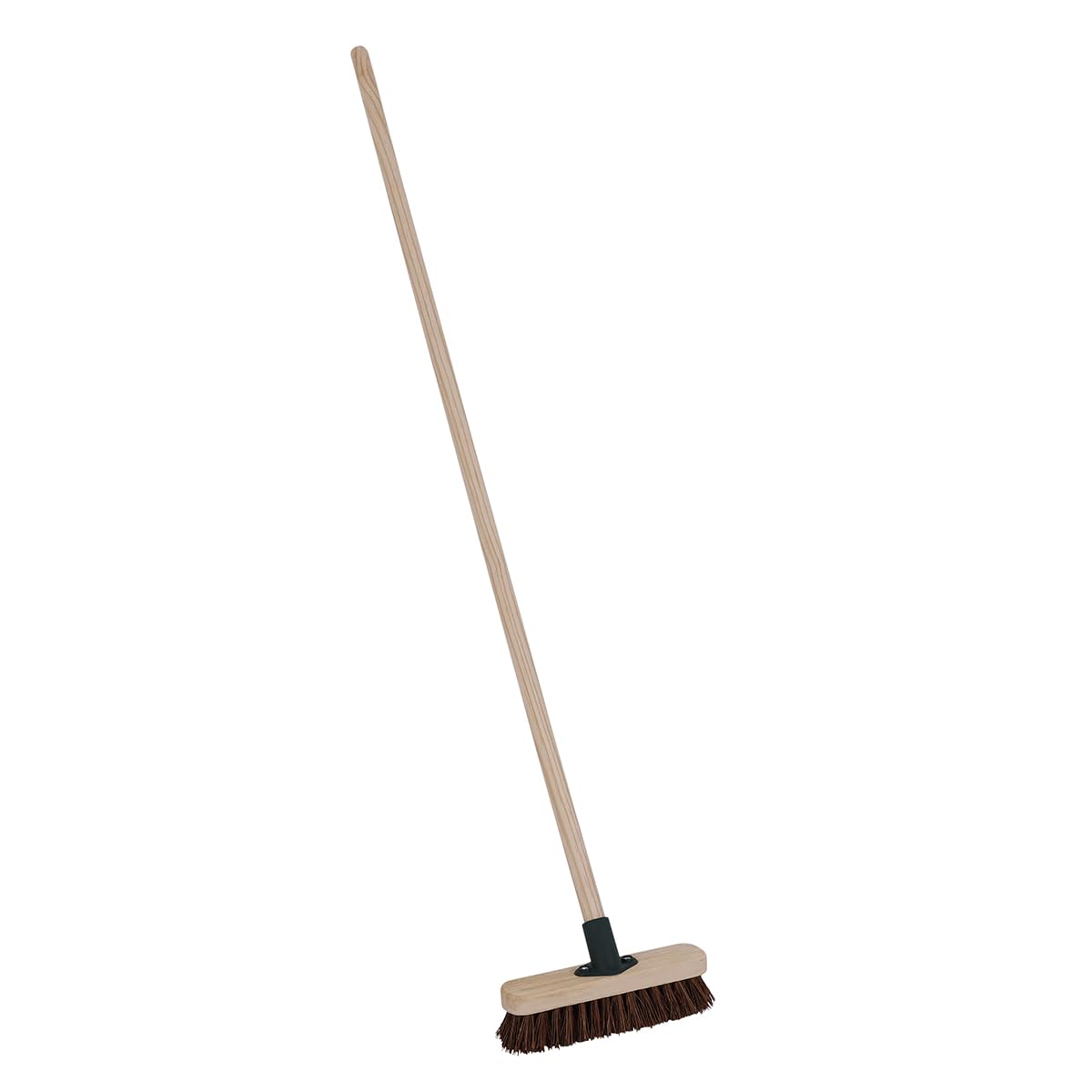 CHARLES BENTLEY Deck Scrub Brush, Outdoor Broom, Bassine Bristles, 4ft Handle, Wooden Handle, 9 Inch Brush, Garden, Patio, Decking, Durable (130x23x6cm)
