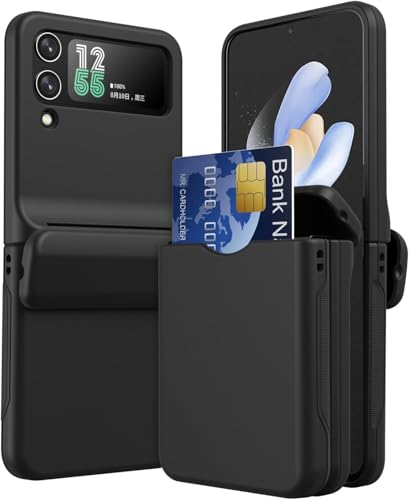 Amulent Case For Galaxy Z Flip 3 Black Cover with Card Holder Shockproof Slim Protective Phone Cover with Hinge Protection Wallet Slot Hard Shell Non-Slip Grip for Samsung Galaxy Z Flip 3 (2021)