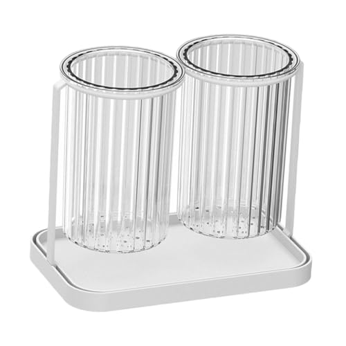 ERINGOGO ダブルカップ食器収納ホルダー キッチン用箸スプーンフォークスタンド 水切り対応 多機能調理器具収納器 家 飲食店用