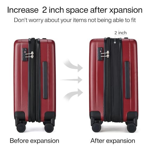 Image of Hanke Expandable Hard Shell Luggage Sets 2 piece Carry on Luggage with Wheels Suitcases Lightweight Checked TSA Luggage Rolling Large Suitcase Travel Luggage Bag Woman Men 20 /29 Inch(Burgundy)