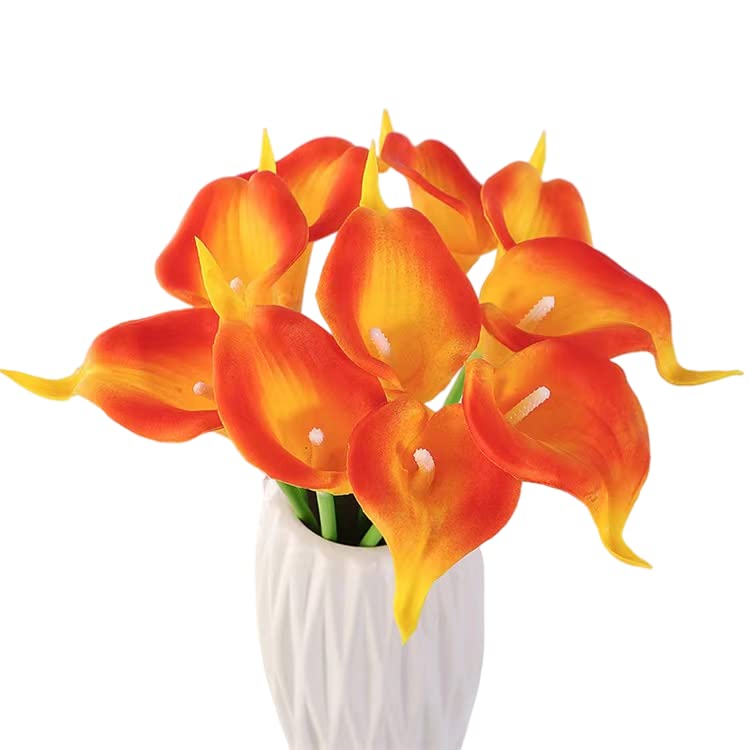 Artificial Calla Lilies Fake Lilies Flowers Bouquet, Real Touch Calla Lily Flowers DIY Artificial Flowers for Wedding Flower Arrangement, Home Decor, Garden Party (pink orange)