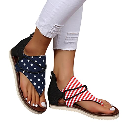 Women's Sandals Gladiator Flat Sandals Holiday 4Th Of July Flip Flops Sandals Casual Summer Comfy Trendy Thong Sandals Red #TOP22