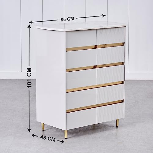 Image of Home Centre | Vegas Chest of 5 Drawers | Chest of Drawers for Bedroom | Engineered Wood | Grey | 1 Year Warranty