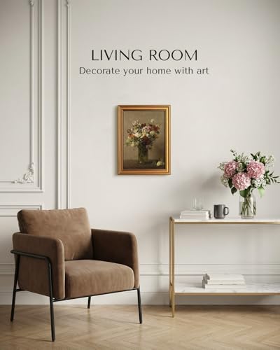 Image of VIYYIEA Vintage Gold Framed Wall Art for Living Room, Flowers Canvas Prints Home Decor, Oil Painting Picture, Bedroom Wall Decor Gifts for Friends or Family -【A bottle of flowers】-(16L x 12W)