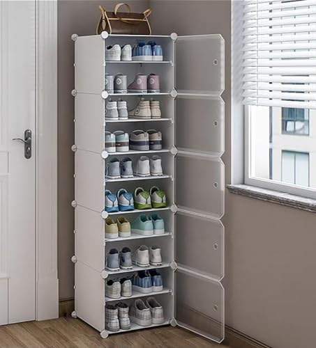 Image of Strassis Design Plastic Shoe Rack for Home | 10 Shelf DIY Shoe Rack with Door Magnets for Home Storage Plastic Box Organizer, Metal Door Frame, Chappal Slipper Sandals Stand (White,5 Door)