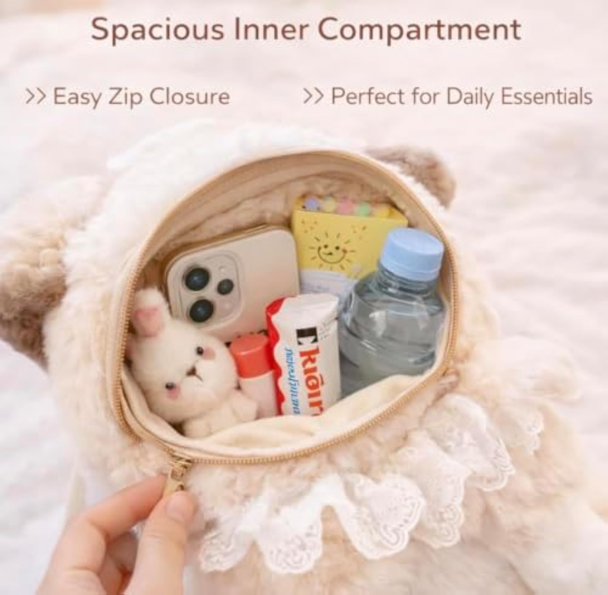 Fluffy Cat Plush Backpack with Lace Bow