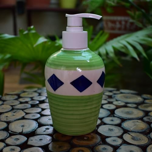 Image of Ceramic Liquid Soap Dispenser, 300 ml, Tan Green | Refillable Pump Bottle for Hand Wash, Lotion, Shampoo & Kitchen Use, 2 Pieces