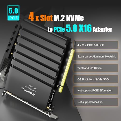 Adaptador M.2 NVMe a PCIe 5.0 X16 GLOTRENDS Raid compatible con AMD Intel 2