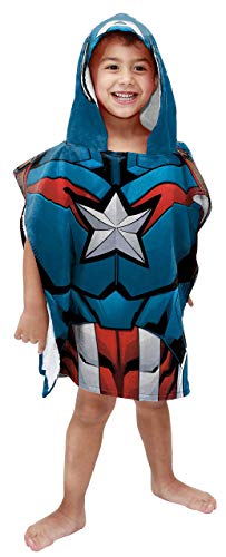Jay Franco Marvel Avengers Captain America Kids Bath/Pool/Beach Hooded Poncho – Super Soft & Absorbent Cotton Towel, Measures 22 x 22 Inches (Official Marvel Product)