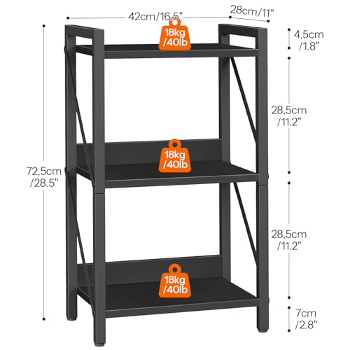 Image of HOOBRO Bookshelf, 3-Tier Industrial Bookcase, Book Shelf Storage Organizer, Small Bookshelf with Metal Frame for Living Room, Bedroom, Home Office, Kitchen, Black BB71SJ01