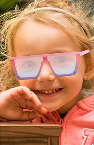 FEISEDY Kids Sunglasses, Flat Top Shield Square Sunglasses with Rimless Fashion Shades for Age 1-7, B40614