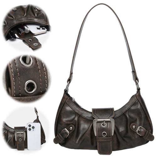 Image of Women Y2k Burgundy Crescent Moon Purse Small Hobo Bags Trendy Crossbody Bag