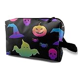 Rainbow Halloween fantasma sombrero bruja arañas cosméticos bolsa de maquillaje bolsas de maquillaje para mujeres, bolsas de maquillaje de viaje espaciosas bolsas de aseo organizador de accesorios con cierre
