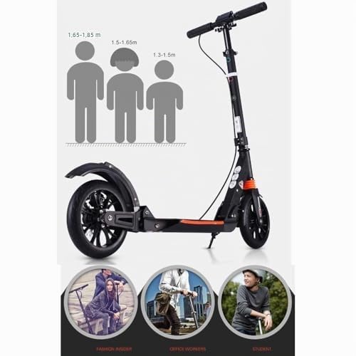 Scooter Adulte Support de Scooter de Trajet en Aluminium 100 kg, Scooter Pliant Non électrique avec Frein à Disque, Guidon réglable