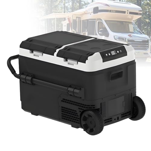 Nevera Portátil Eléctrica para Coche, Nevera Camping con Compresor de Alta Eficiencia, -20~20℃, Doble Zona, Ruedas y Asa, Ideal para Campamentos, Viajes y Camión,Withoutbattery-60L