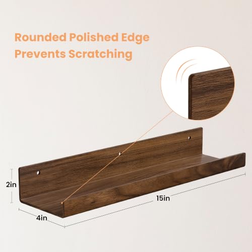 Image of upsimples 4 Pcs 15 inch Acrylic Shelves for Wall Decor and Display, Walnut