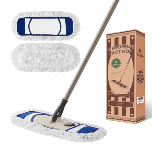Eyliden Dust Mop with Reusable Washable Pads - One Touch Replacement, Height Adjustable Handle, Total 2 Mop Cloths, Wet Dry Mops for Floor Cleaning, Hardwood, Laminate, Tile Floor Push Dust Broom