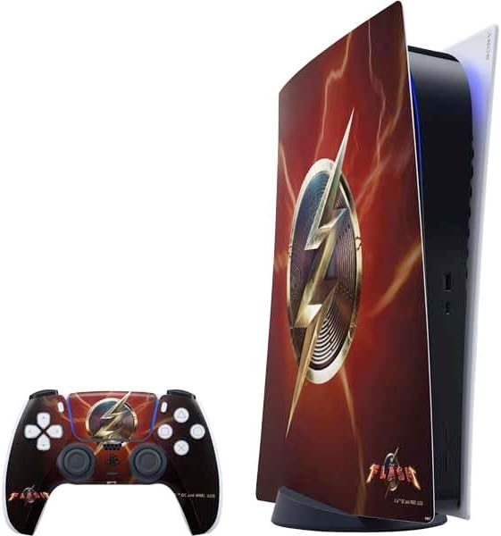 Skinit Decal Gaming Skin Compatible with PS5 Digital Edition Bundle - Officially Licensed DC Comics The Flash Movie: Logo Poster Design
