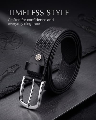 Image of Genuine Leather Belt for Men - Premium Formal & Casual Belt with Metal Buckle - Durable Adjustable Waist Belt for Jeans, Trousers & Office Wear