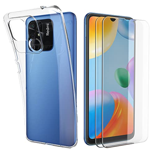 HTDELEC Coque pour Xiaomi Redmi 10C Transparente + 2 × Verre trempé Protection écran,Souple TPU Étui Protection Bumper Housse Antichoc Cover TPU Case Cover pour Xiaomi Redmi 10C Cover