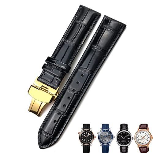 Bracelet montre cuir vache véritable 18mm boucle papillon Omega Seamaster 300 noir