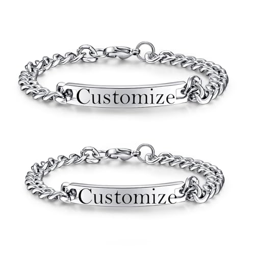 NEHZUS Personalized Couple Bracelets Set - Custom Engraved 316L Stainless Steel Matching Jewelry...