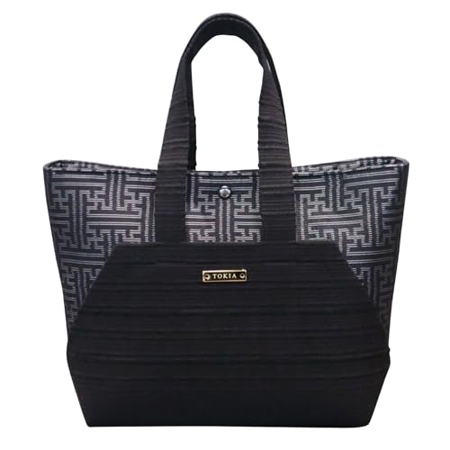 [藤絹織物] 大島紬締め織りコンビバッグ「TWY'CE」ブラック