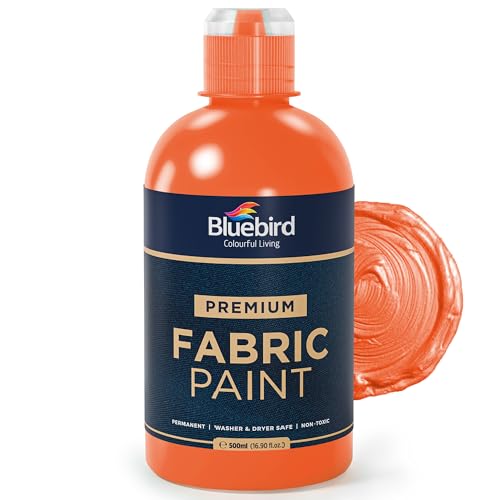 Image of BLUEBIRD Fabric Paint, Tangerine, 16.9 Fl Oz, Permanent Fabric Paints for Clothes, Furniture Upholstery