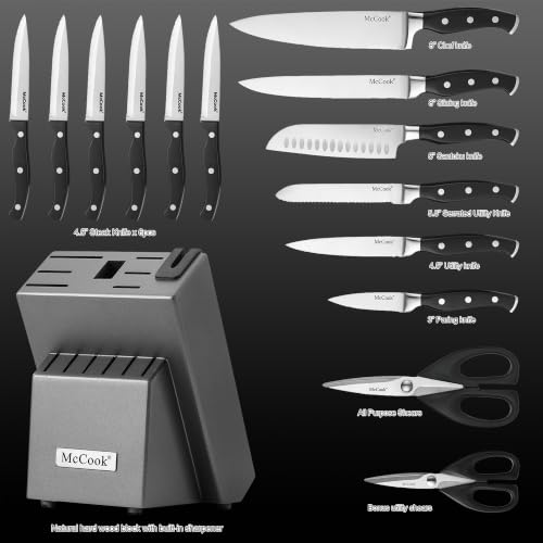 German Stainless Steel Kitchen Knife Block Set with Built-in Sharpener - image 2