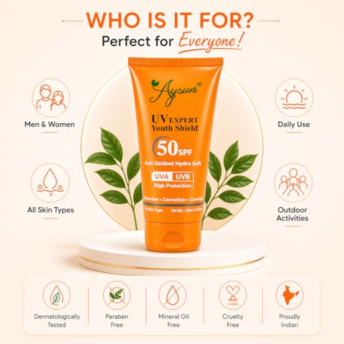 Image of Aysun SPF50 Ultra Light Lotion, Brightens and Moisturises skin with Niacinamide & Vitamin E,- Water & Sweat Resistant, No White Cast, Normal, Oily, Dry Skin Types, Oil Free -100 Gm